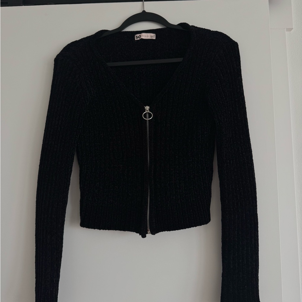 SO Black Ribbed Women's Cardigan